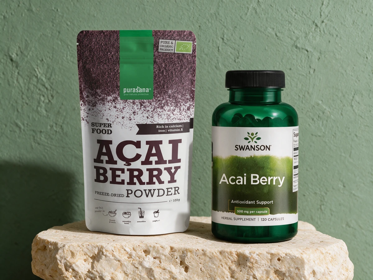 Purasana Acai Berry Powder og Swanson Acai Berry