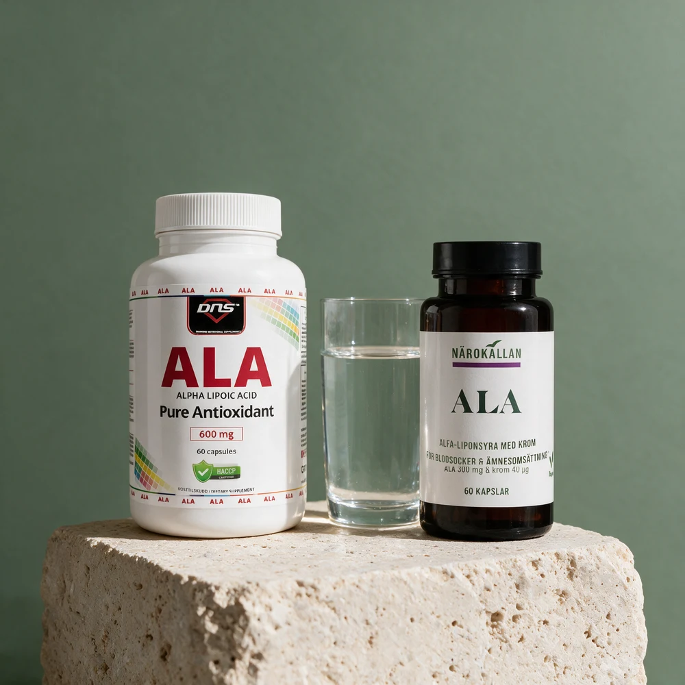 DNS ALA med 600 mg per kapsel og Närokällan ALA med krom, 300 mg per kapsel