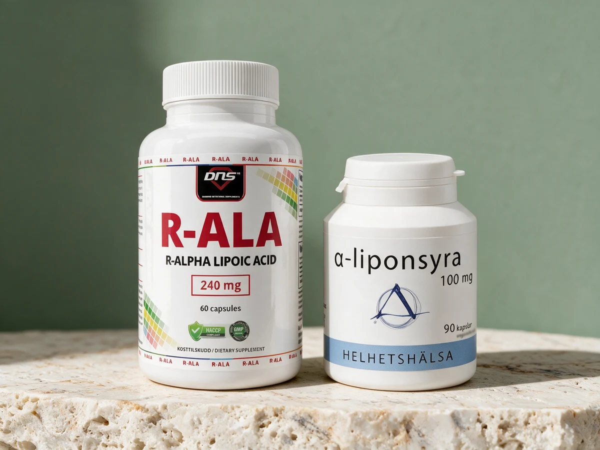 DNS R-ALA med 240 mg R-alfa-liponsyre og Helhetshälsa α-liponsyra, 100 mg