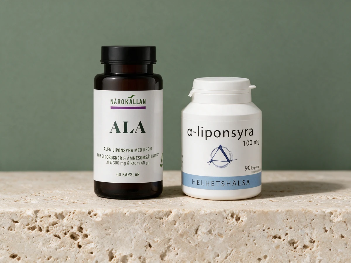 Närokällan ALA med krom, 300 mg, og Helhetshälsa α-liponsyra, 100 mg