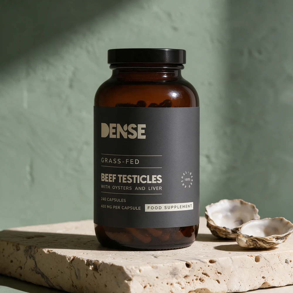 Dense Beef Testicles with Oysters and Liver, glassboks med kapsler à 400 mg