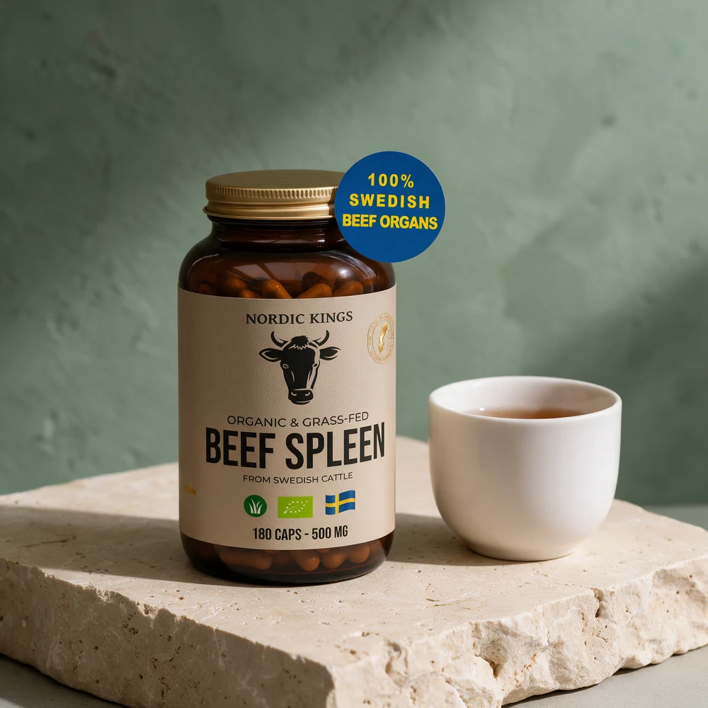 Nordic Kings Beef Spleen i glassboks, kapsler à 500 mg med milt og lever