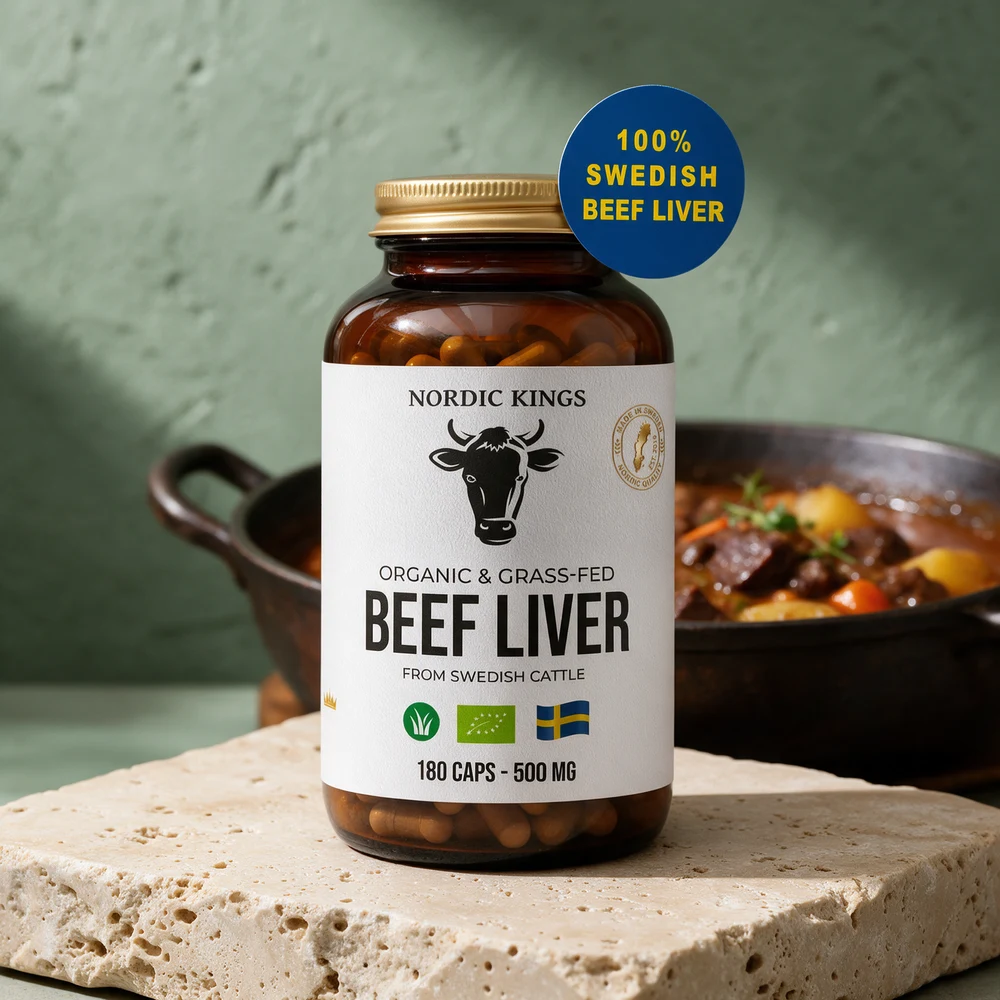 Nordic Kings Beef Liver i glassboks, kapsler med 500 mg ren lever