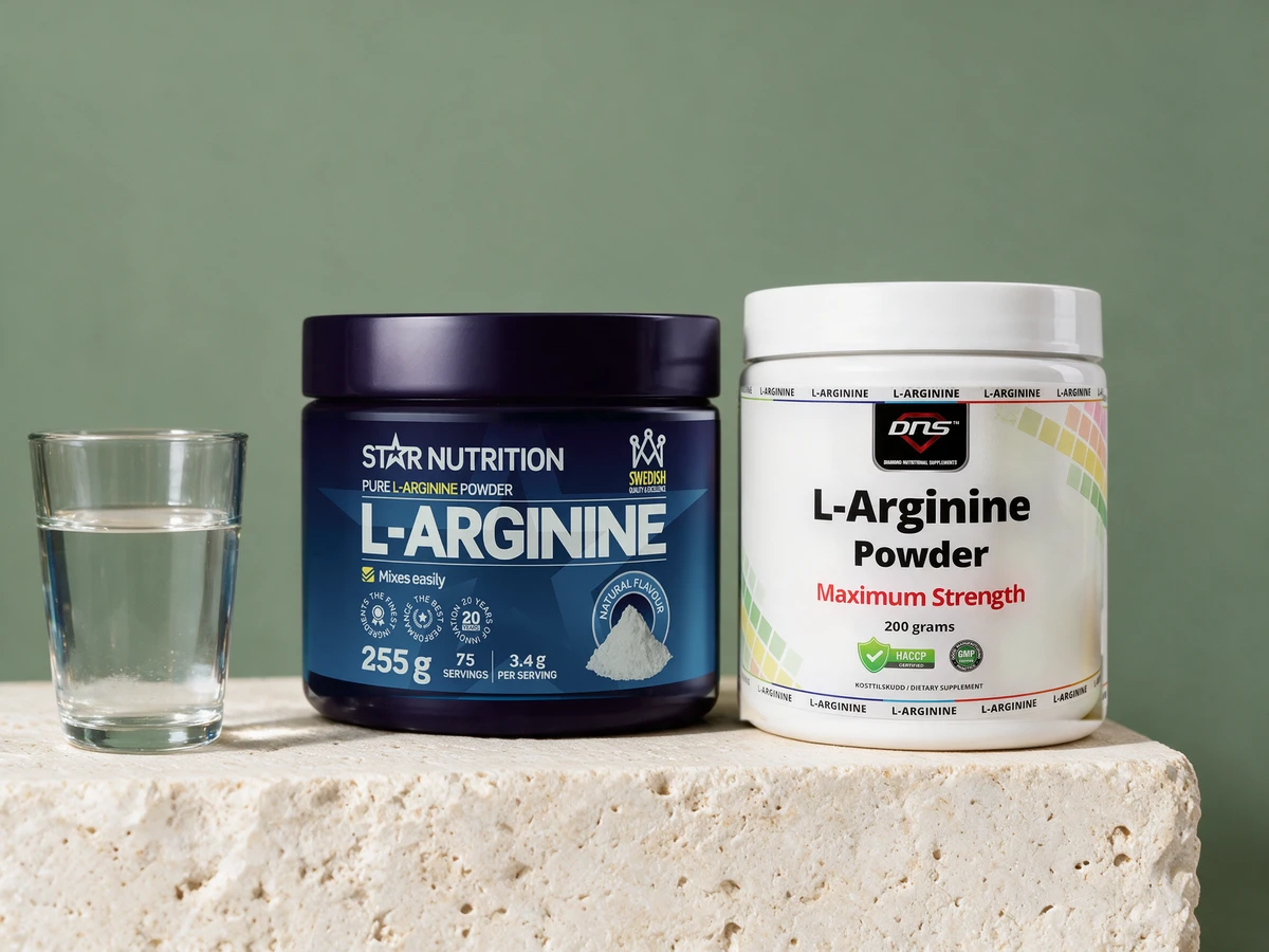 Star Nutrition L-Arginin, som er fri arginin, og DNS L-Arginine Powder, som er hydroklorid