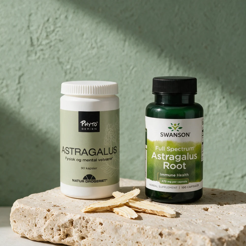 Natur-Drogeriet Astragalus med ekstrakt og Swanson Astragalus Root med 470 mg malt rot per kapsel