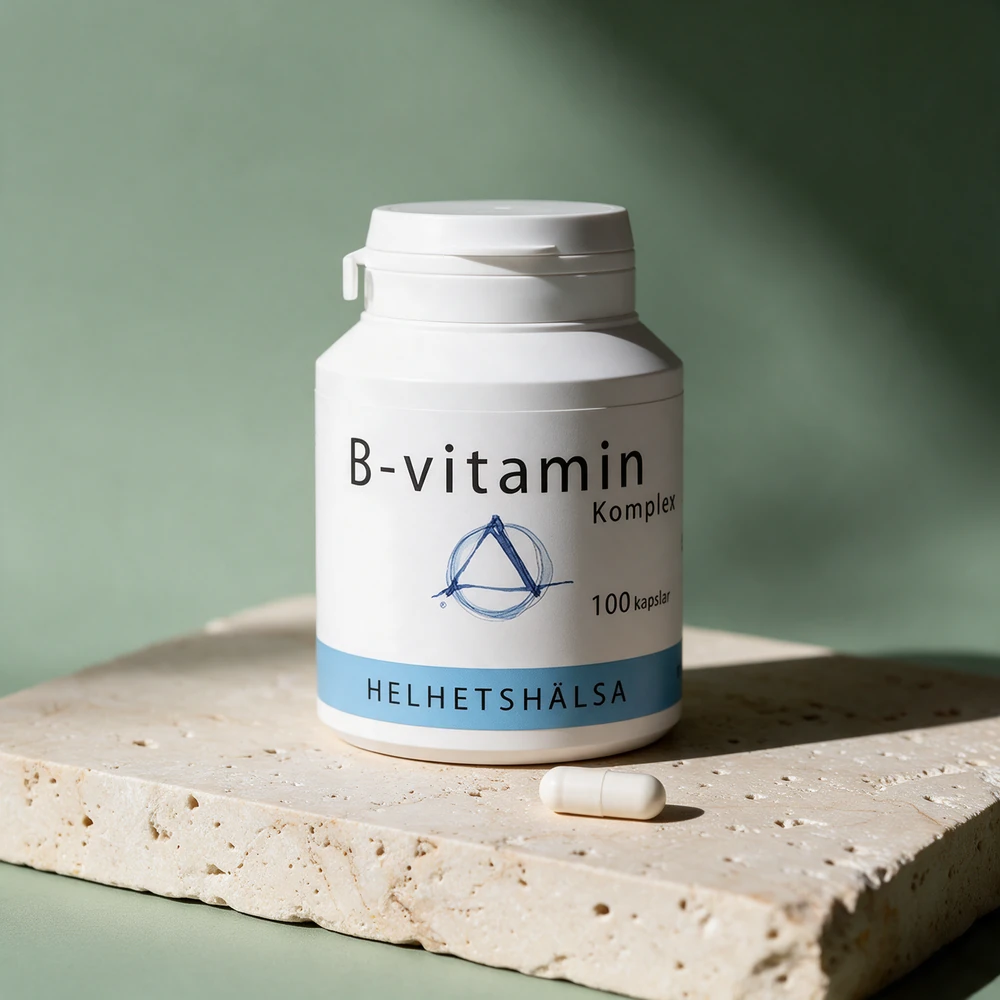 Helhetshälsa B-vitamin Komplex, boks med 100 cellulosekapsler og én løs kapsel