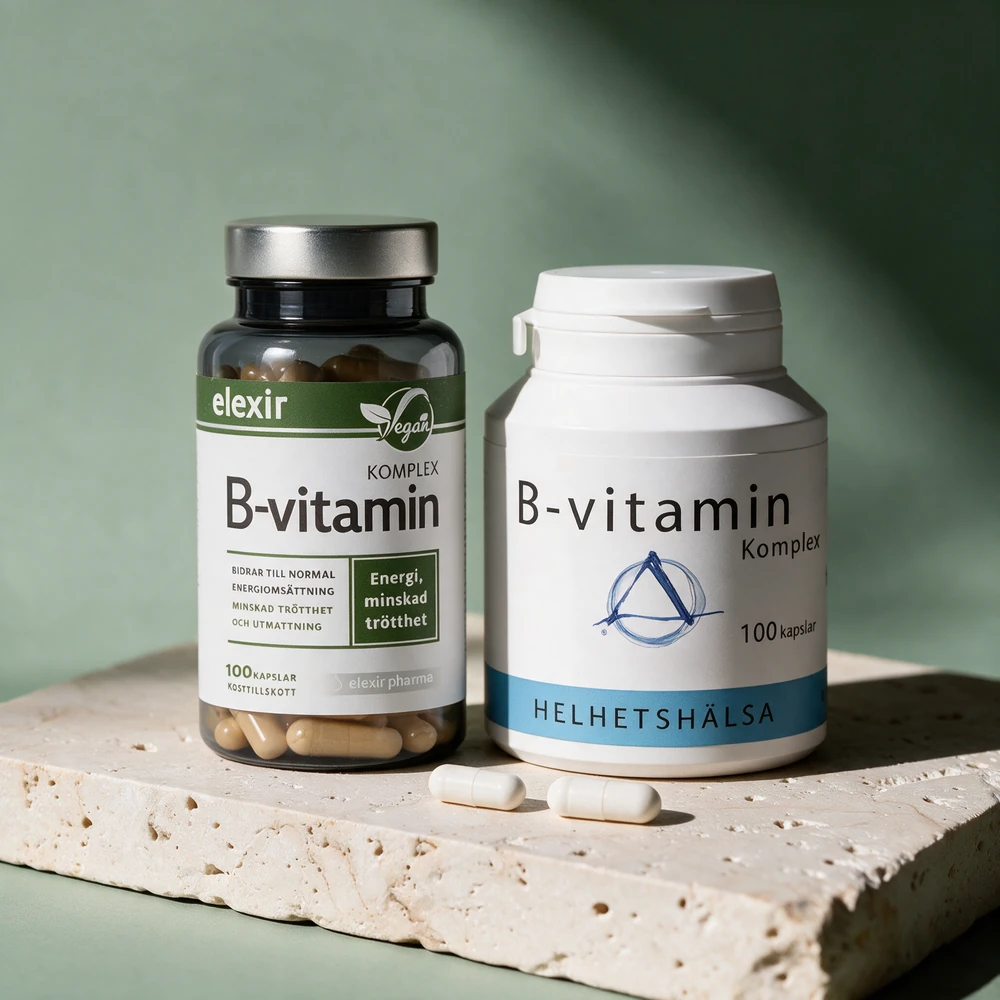 Elexir Pharma B-vitamin Kompleks Vegansk og Helhetshälsa B-vitamin Komplex, to cellulosekapsler