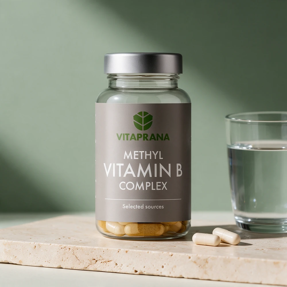 Vitaprana Methyl Vitamin B Complex, glass med 50 kapsler og to løse kapsler