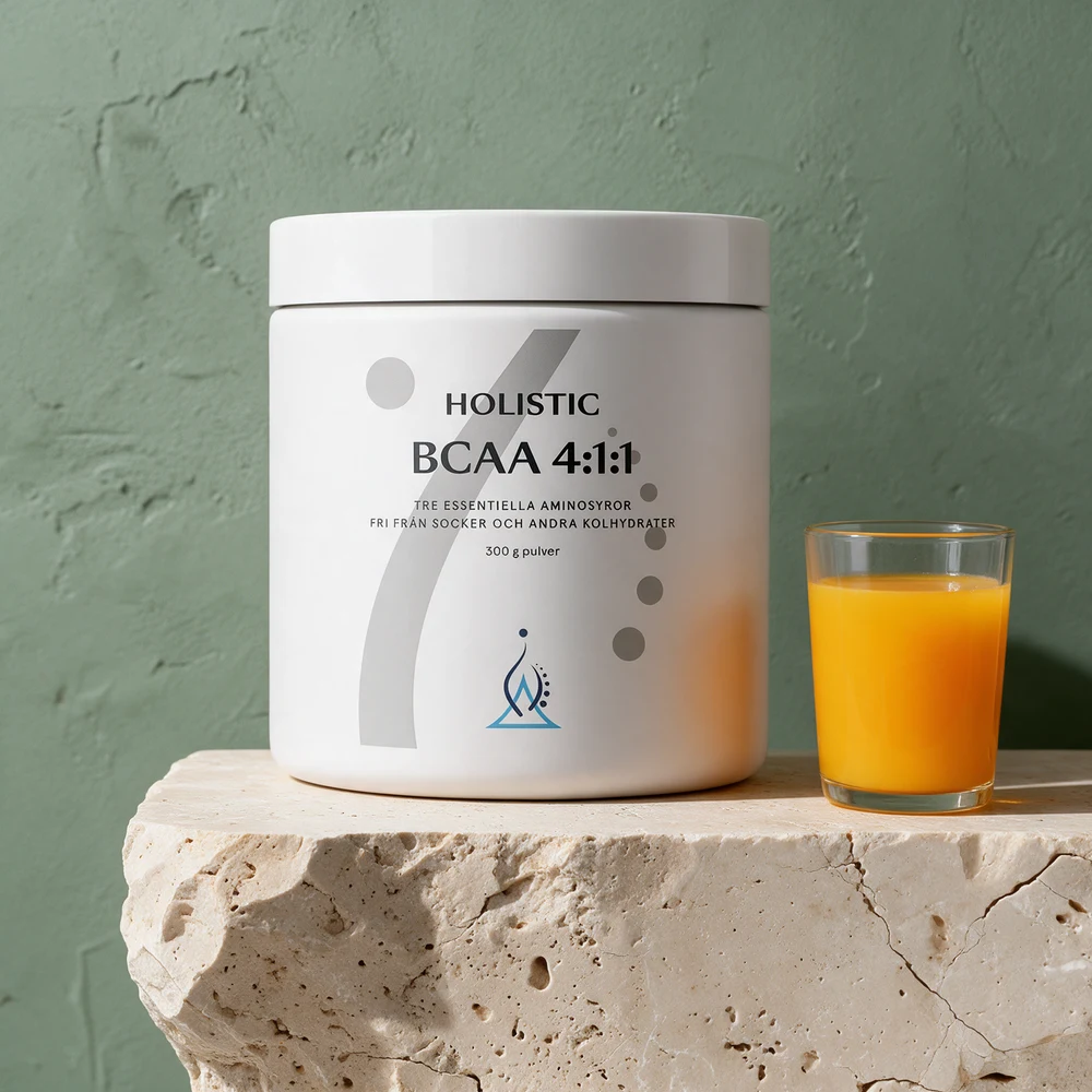 Holistic BCAA 4:1:1, hvit boks med pulver uten smak