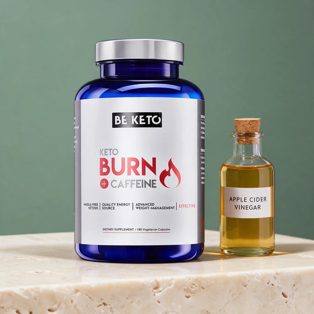 BeKeto Keto Burn + Caffeine i blå boks merket «180 Vegetarian Capsules»