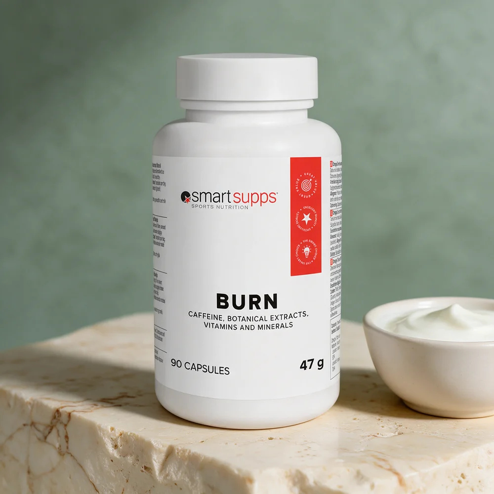 SmartSupps Burn merket «90 capsules» og «47 g»