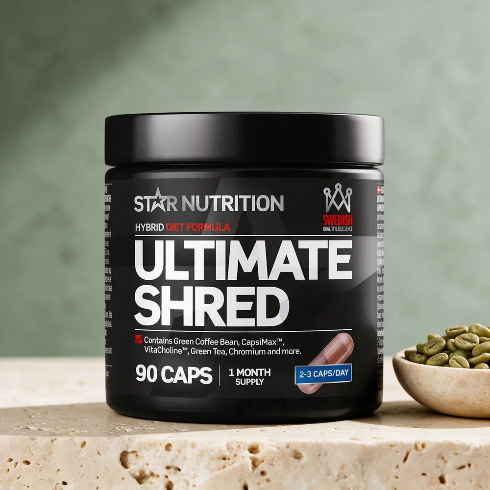 Star Nutrition Ultimate Shred i lav, svart boks merket «90 caps» og «2-3 caps/day»