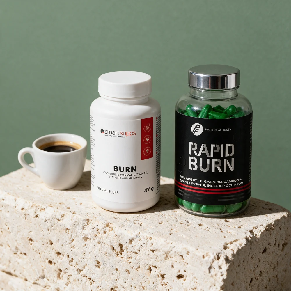 SmartSupps Fettforbrenner og Proteinfabrikken Rapid Burn, to bokser med 90 kapsler