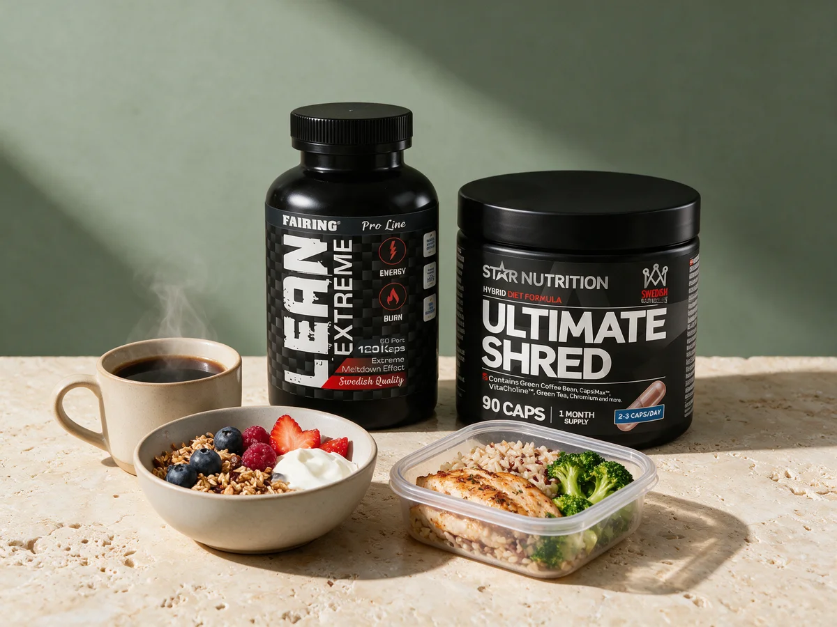 Fairing Lean Extreme og Star Nutrition Ultimate Shred merket «2-3 caps/day»