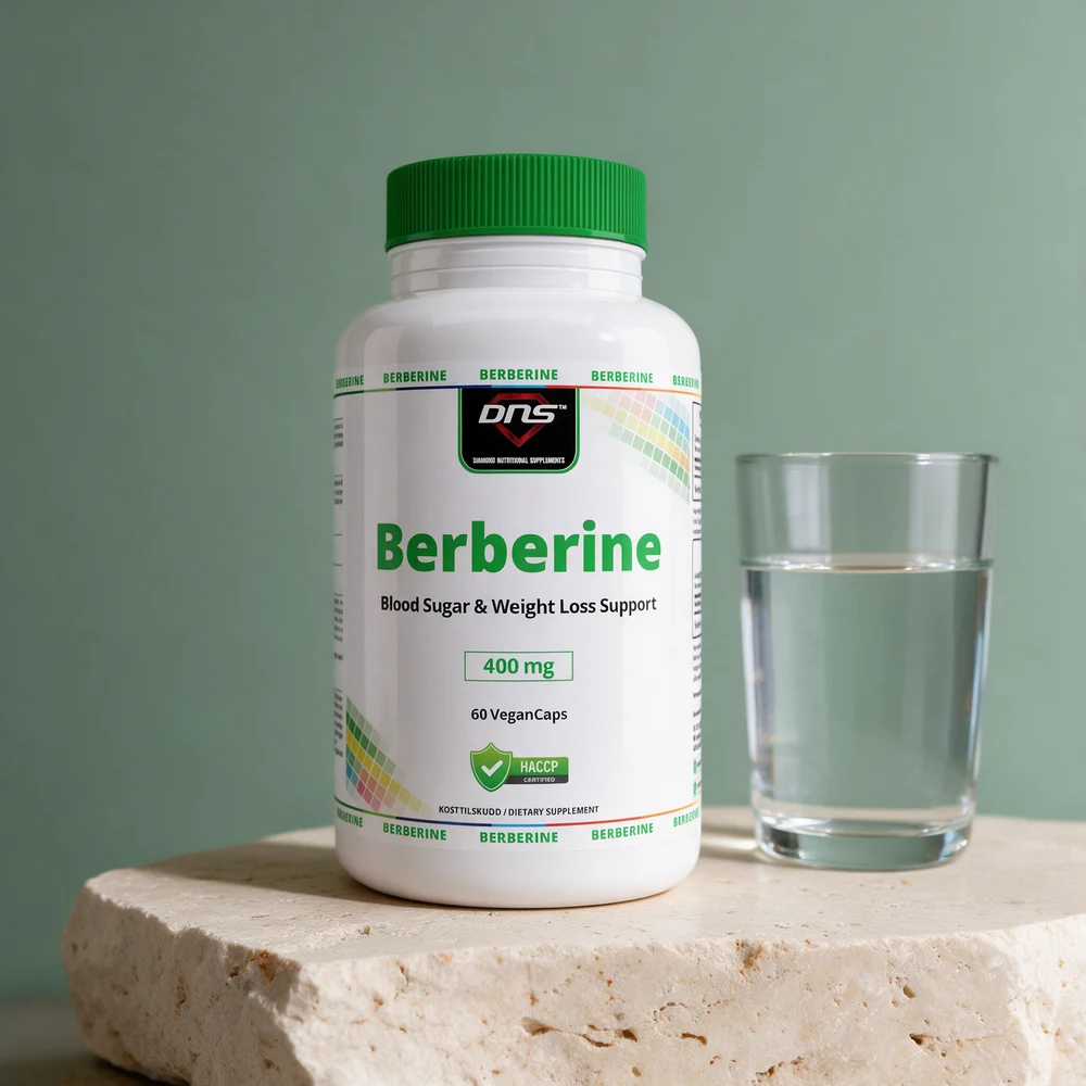 DNS Berberine 400 mg, boks merket «400 mg» og «60 VeganCaps»