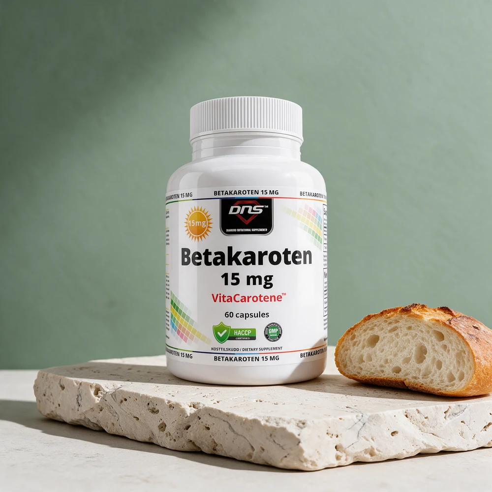 DNS Betakaroten 15 mg VitaCarotene, boks merket 60 capsules