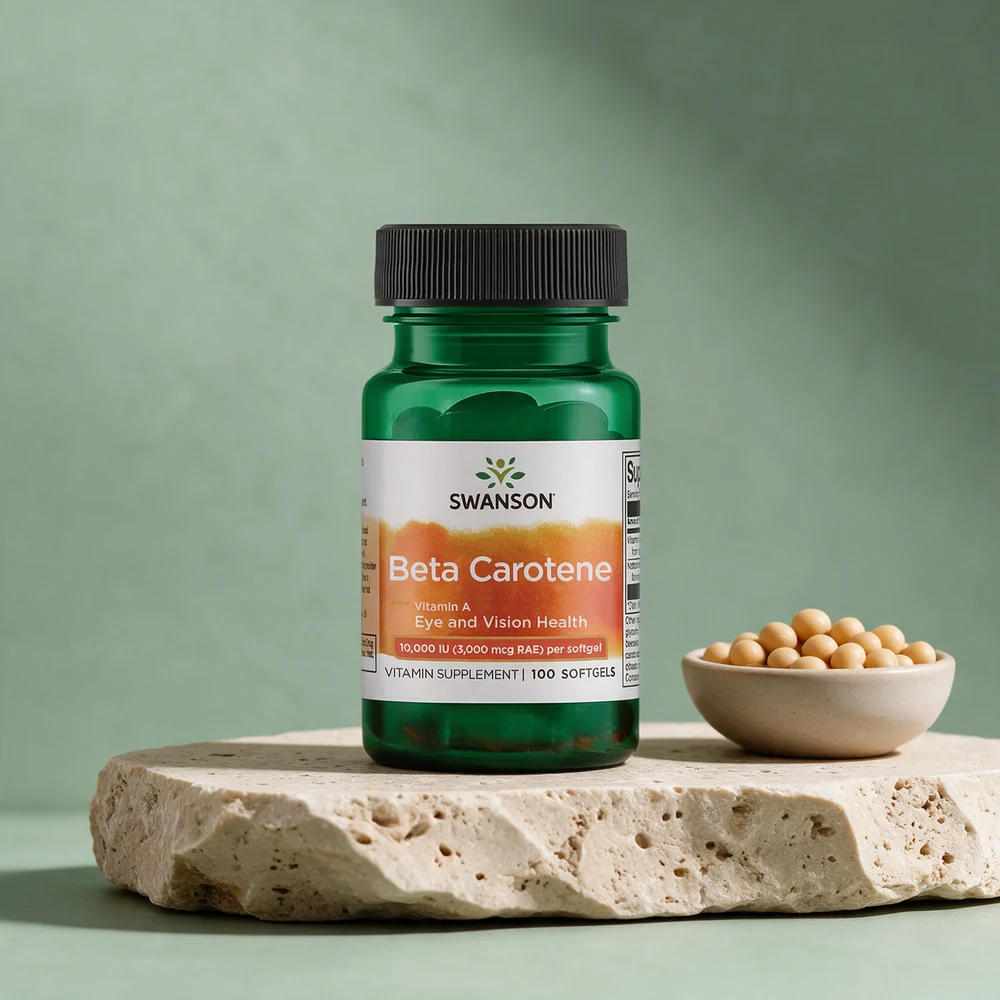 Swanson Beta Carotene, flaske merket 10 000 IU (3 000 mcg RAE) og 100 softgels