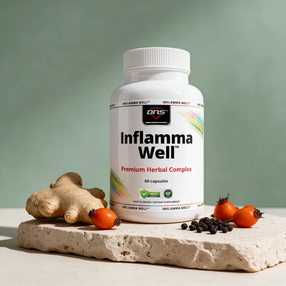 DNS Inflamma Well, boks merket «Premium Herbal Complex» og «60 capsules»