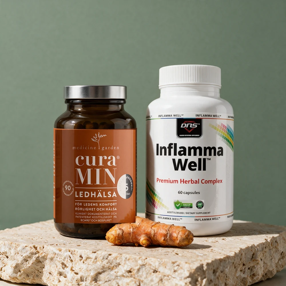Medicine Garden curaMIN Ledhälsa og DNS Inflamma Well, de to blandingene med boswellia og gurkemeie