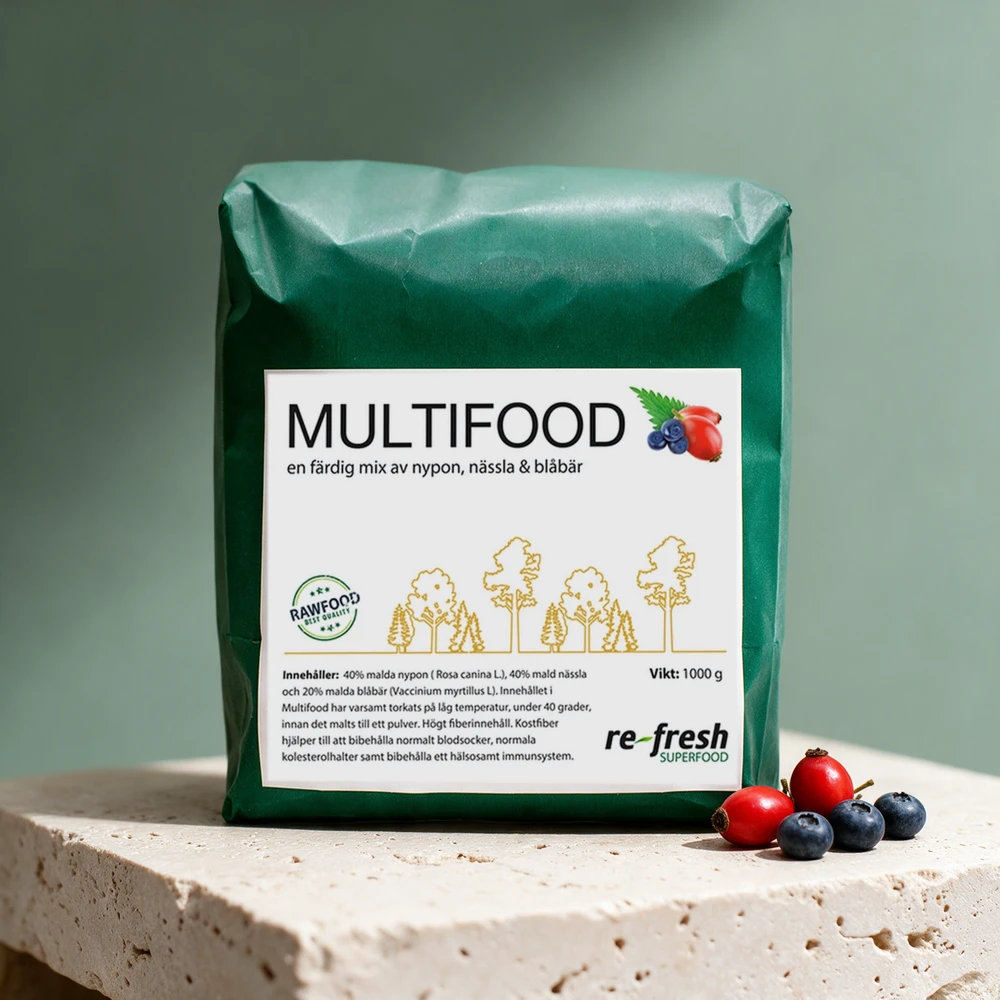 Re-Fresh Multifood, kilopose med blanding av nype, brennesle og blåbær