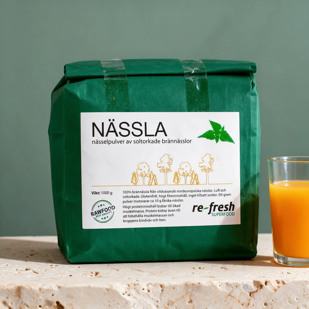 Re-Fresh Brennesle Superfood, neslepulver i papirpose på ett kilo