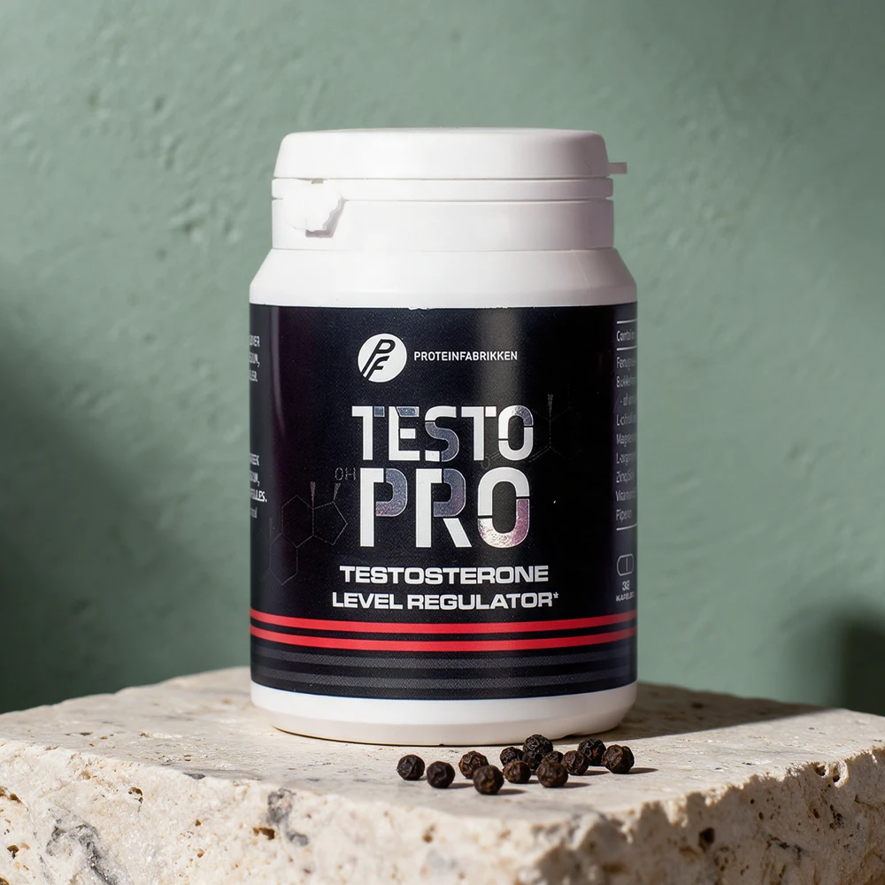 Proteinfabrikken Testo-Pro, liten boks med vippelokk