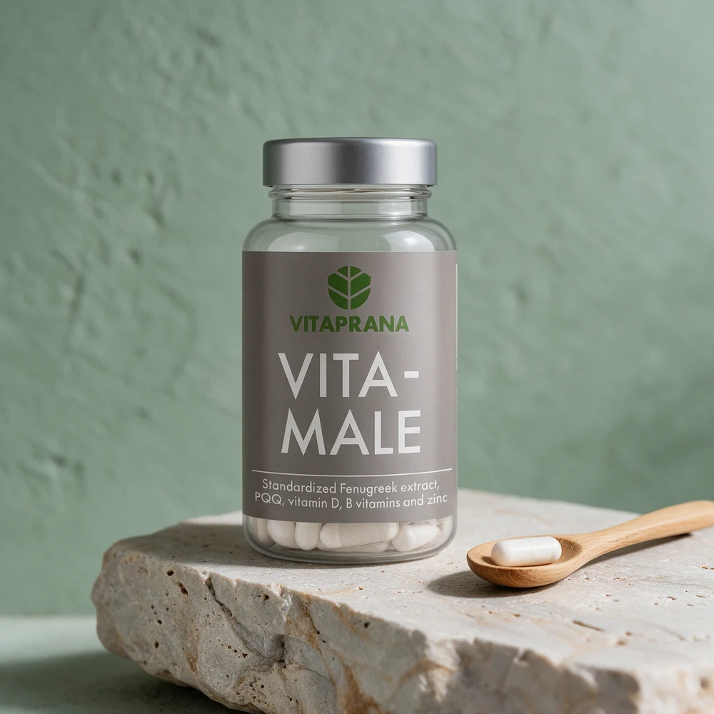 Vitaprana Vita-Male, gjennomsiktig krukke med 30 kapsler