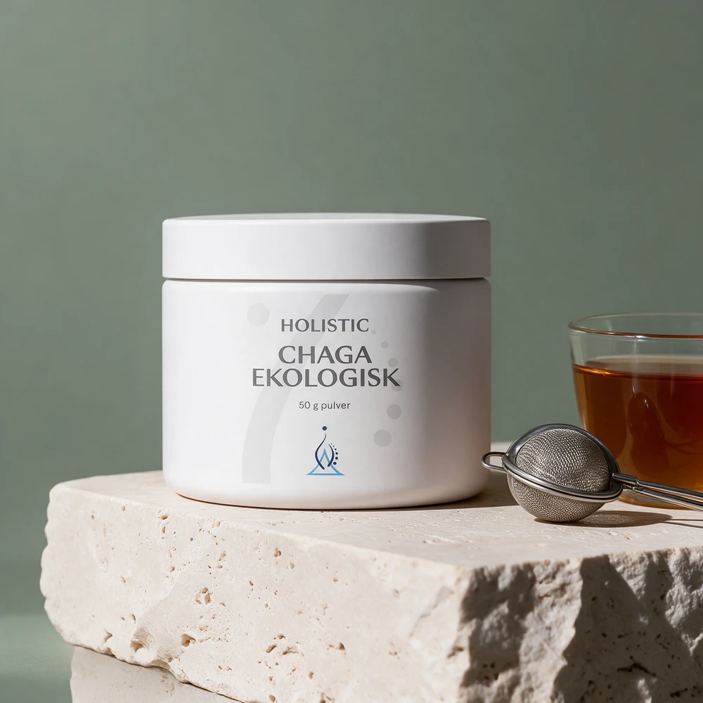 Holistic Chaga Ekologisk, hvit boks med 50 gram pulver