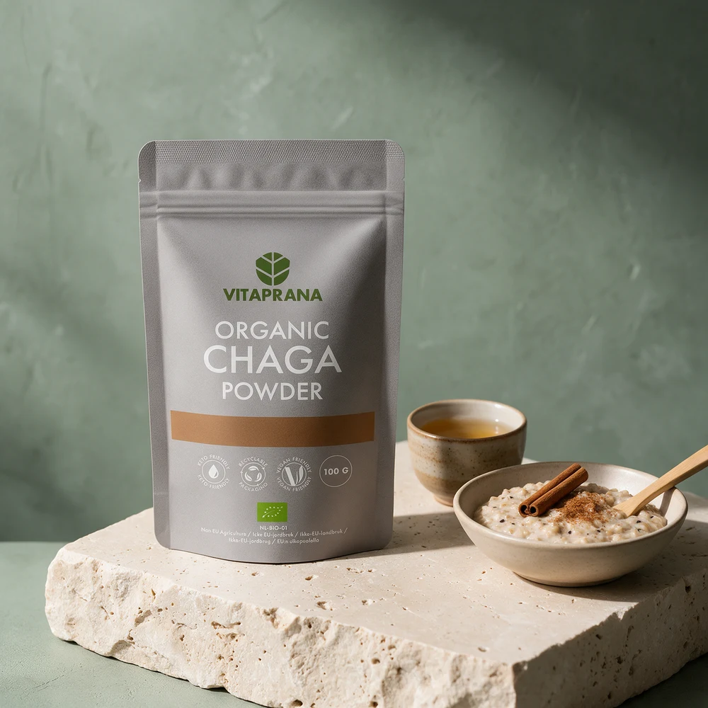 Vitaprana Organic Chaga Powder, stående pose på 100 gram