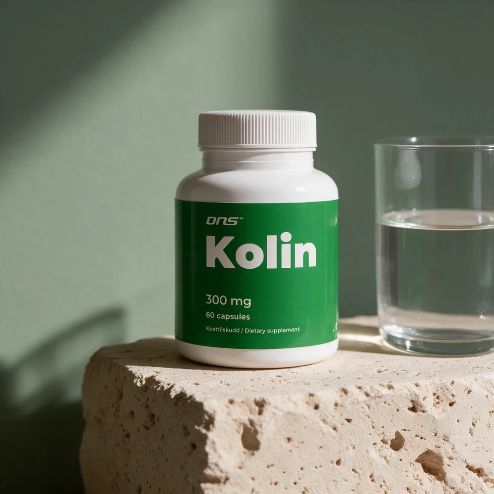 DNS Kolin, 300 mg og 60 kapsler på etiketten