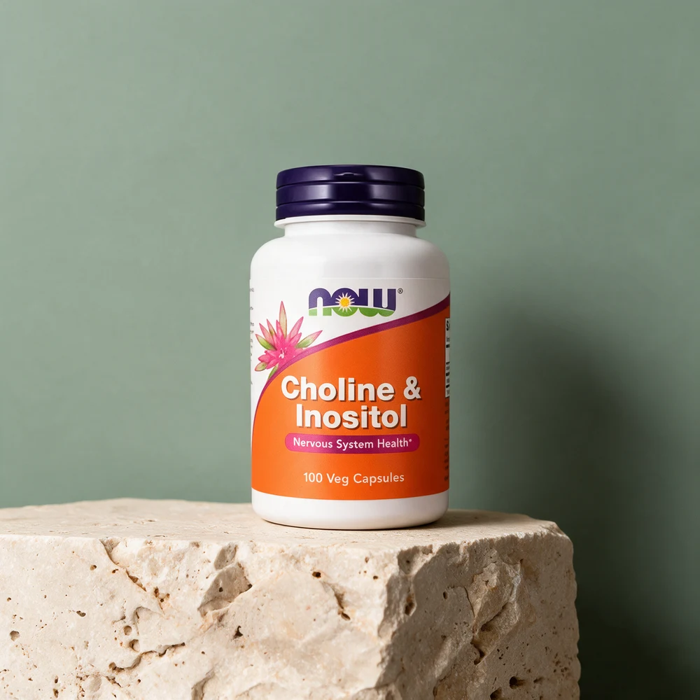NOW Choline & Inositol, boks med 100 vegetabilske kapsler