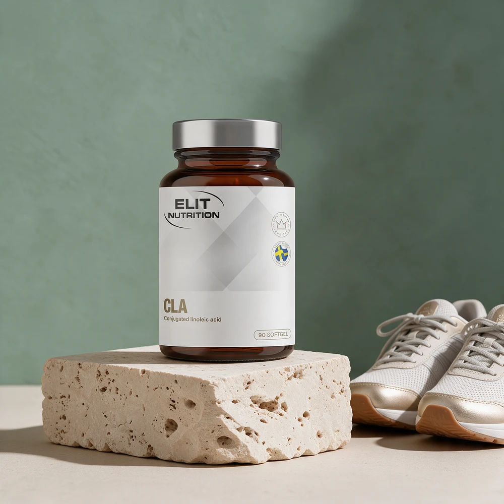 Elit Nutrition CLA, 90 softgels, med et par treningssko – siste kapsel tas før økta