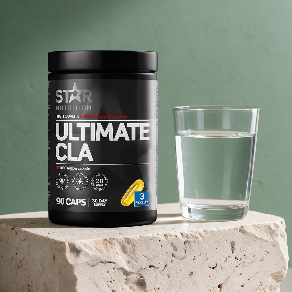 Star Nutrition Ultimate CLA med «1000 mg per capsule» og «3 per day» på boksen