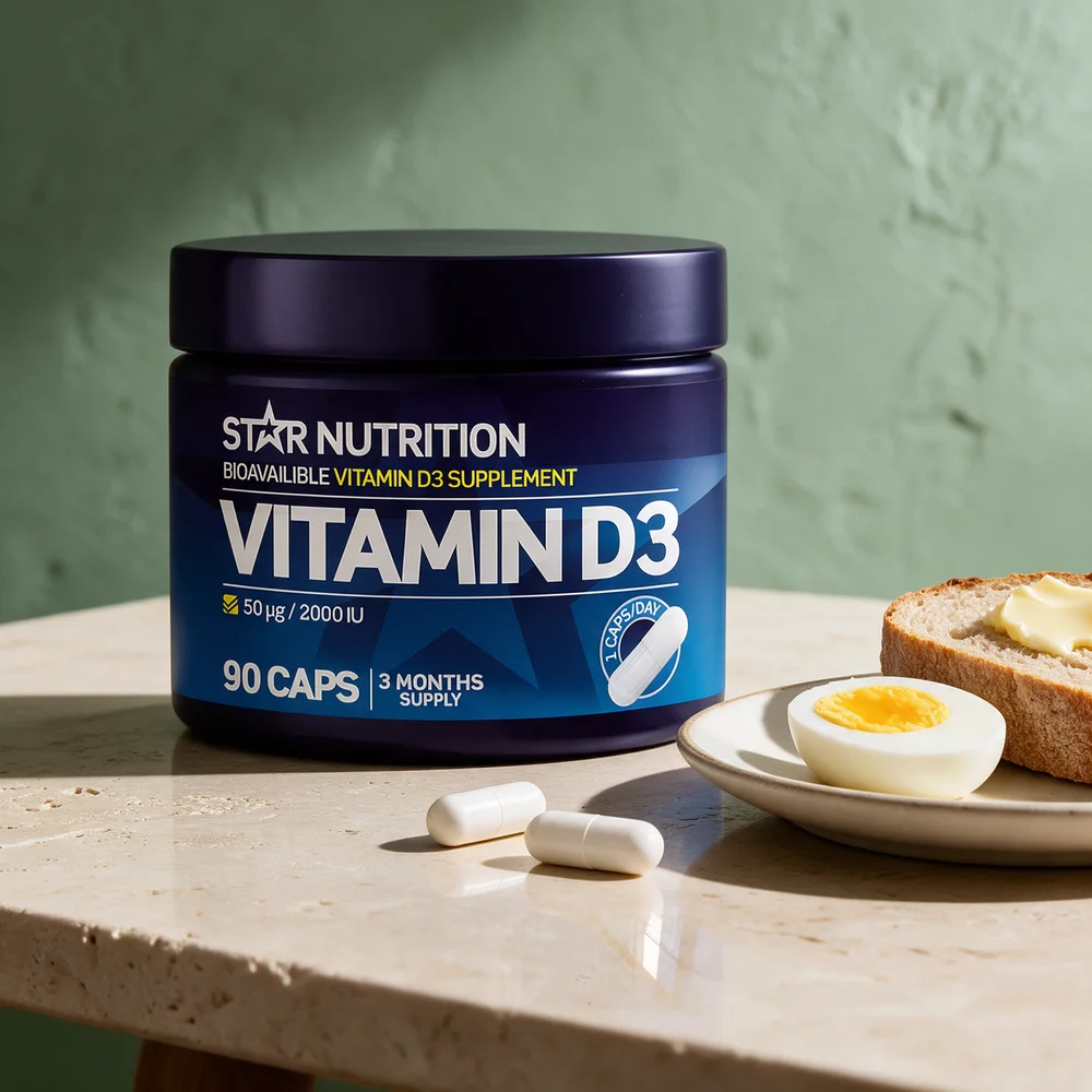 Star Nutrition Vitamin D3 50 µg, boks med 90 hvite kapsler