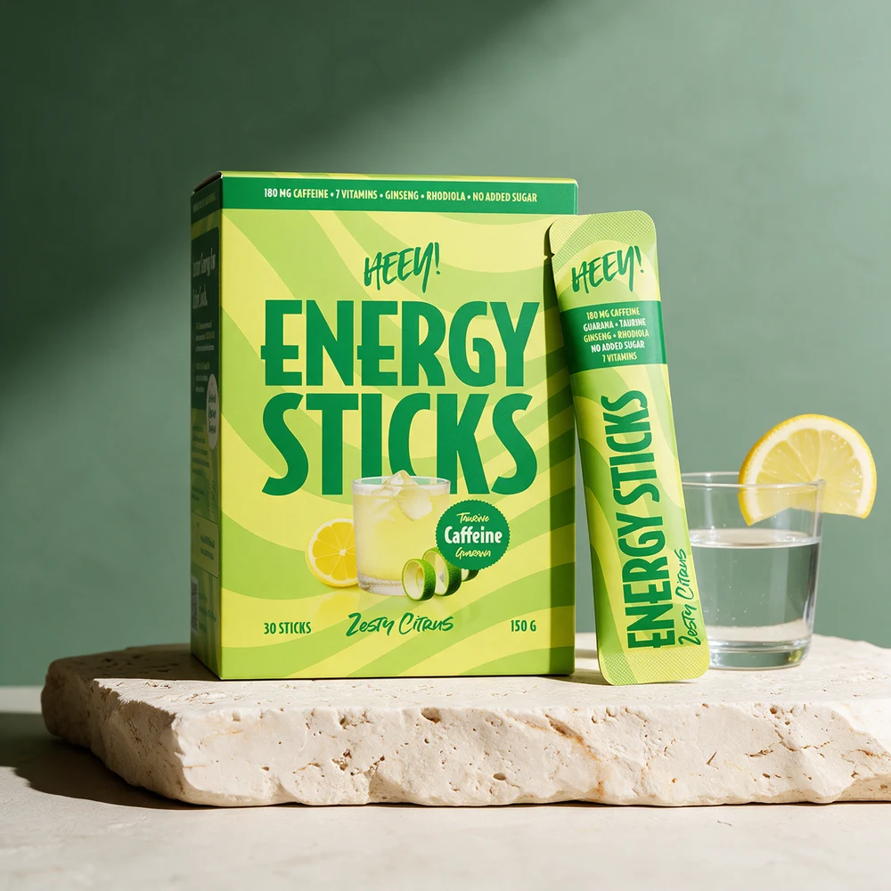 Heey! Energy Sticks Zesty Citrus, eske med 30 sticks og en løs stick