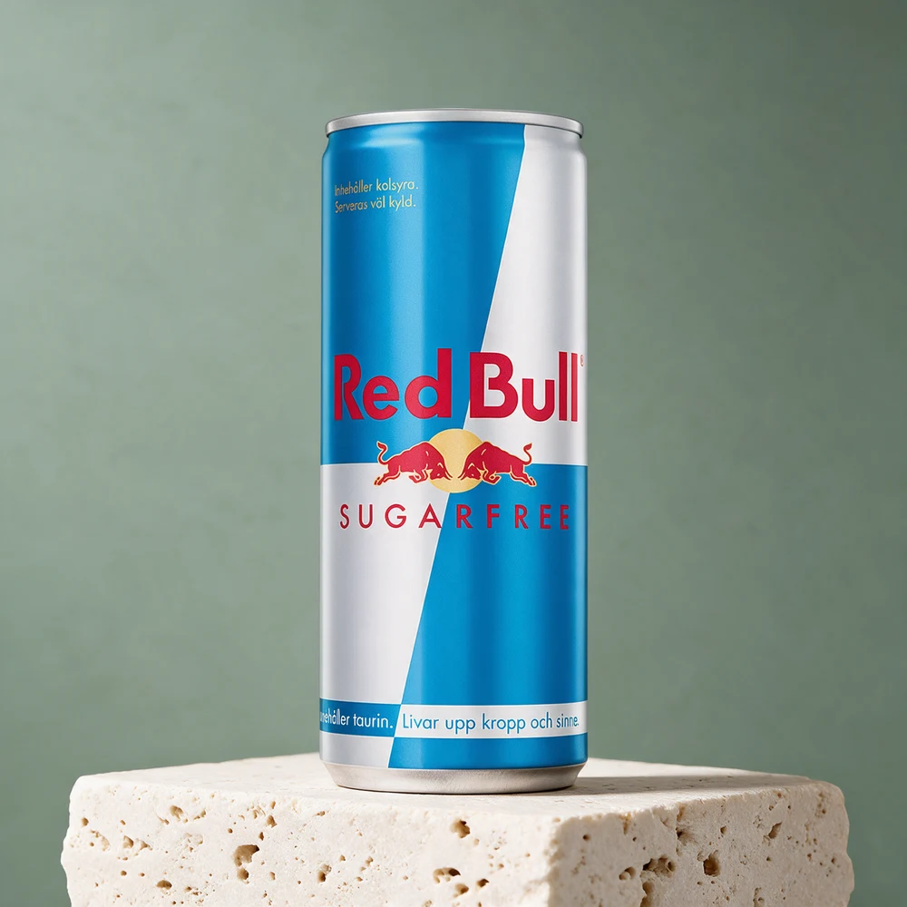 Red Bull Sugarfree, 250 ml-boks med svenske tekster