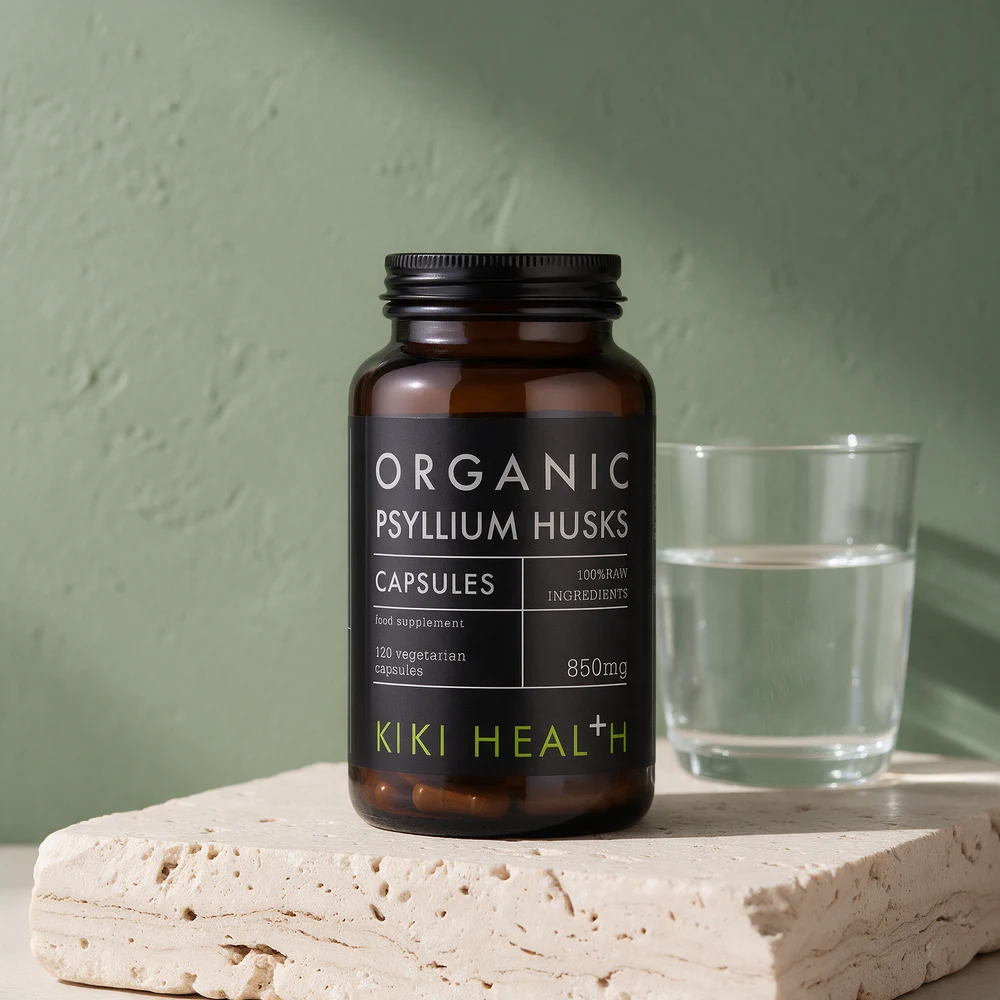 Kiki Health Organic Psyllium Husks, 120 plantekapsler med 850 mg loppefrøskall