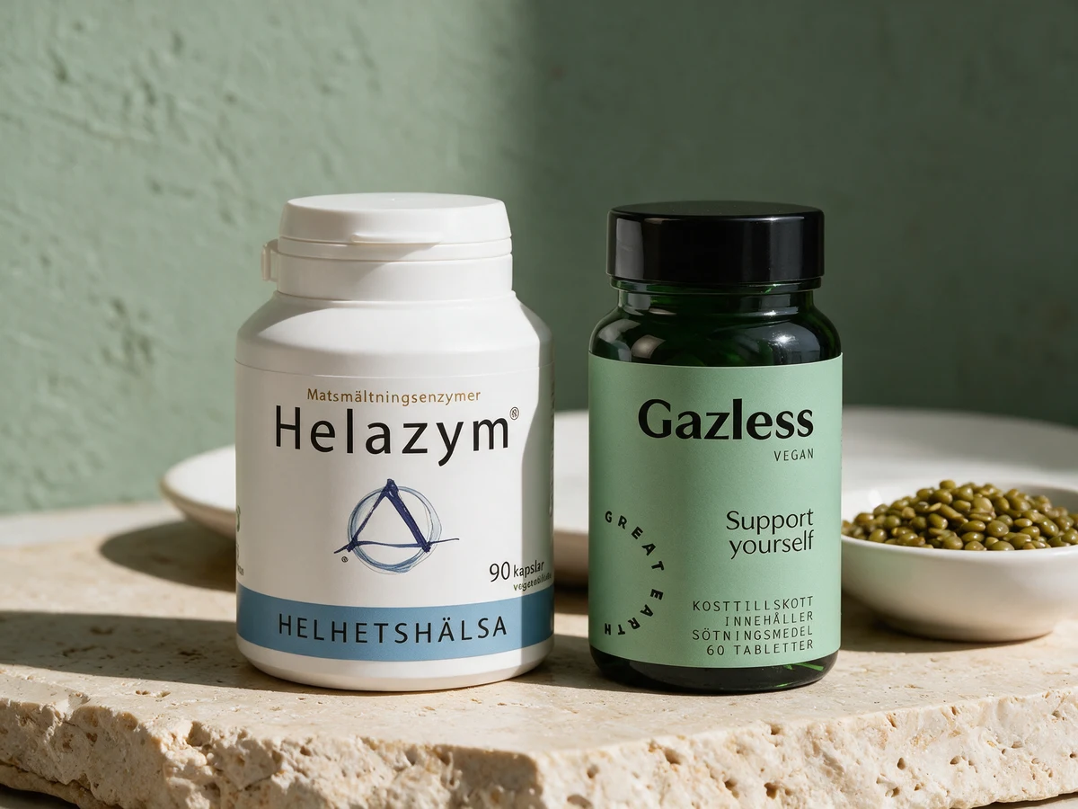 Helhetshälsa Helazym og Great Earth Gazless, kapselen som kan åpnes og tabletten som kan tygges