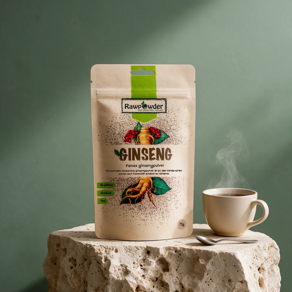 Rawpowder Ginseng, malt Panax ginsengrot i pose