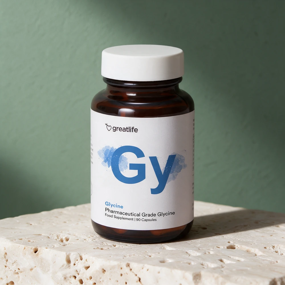 Greatlife Glycin i brunt glass med 90 kapsler
