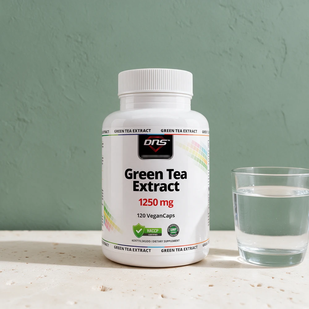 DNS Green Tea Extract med «1250 mg» og «120 VeganCaps» på etiketten