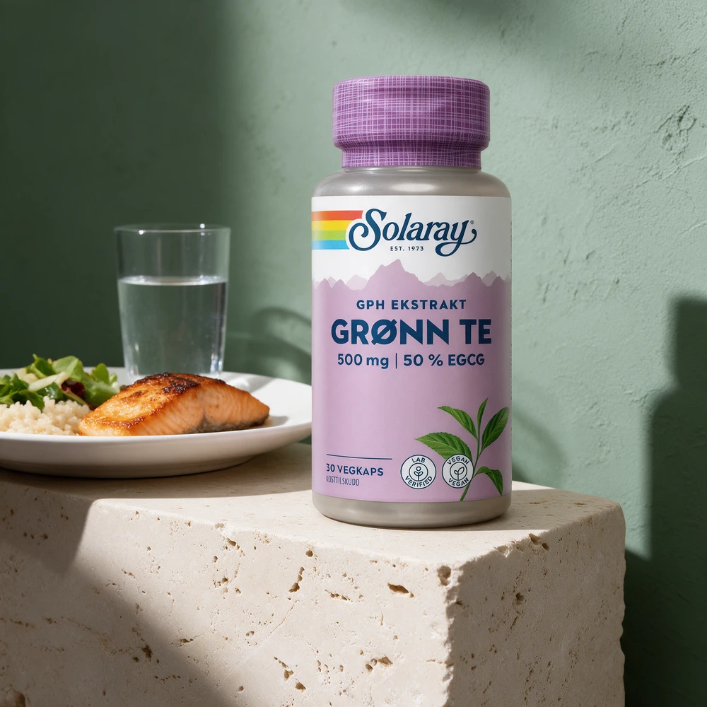 Solaray GPH Grønn Te med «500 mg | 50 % EGCG» og «30 Vegkaps» på etiketten