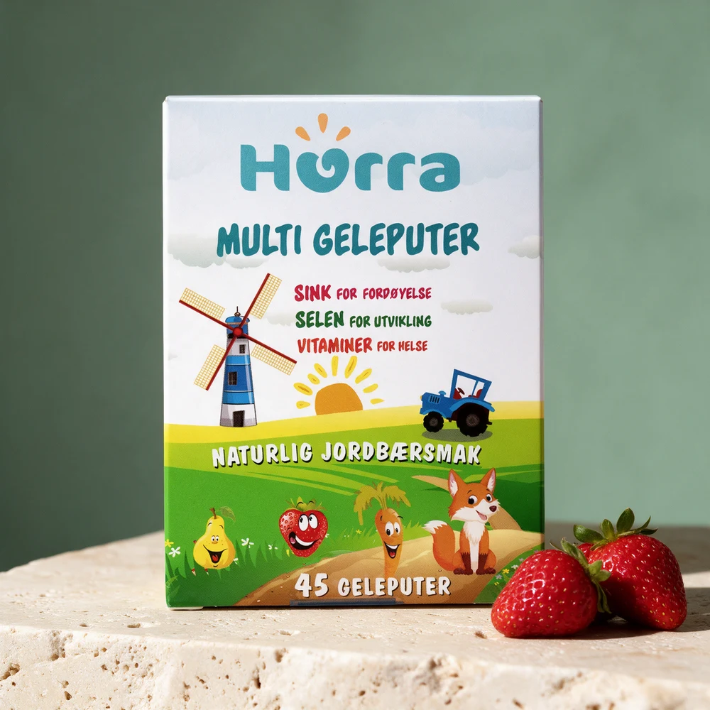 Hurra Multi Geleputer, pappeske med gårdsmotiv og 45 geleputer