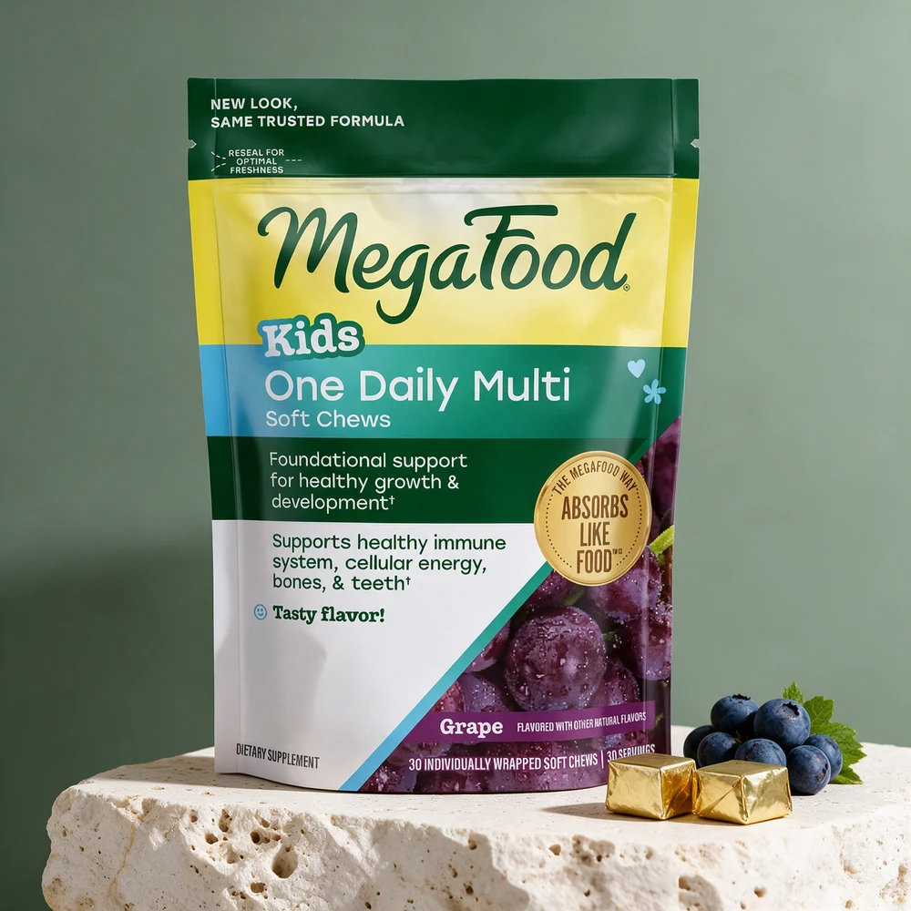MegaFood Kids One Daily, stående pose med enkeltinnpakkede tyggebiter