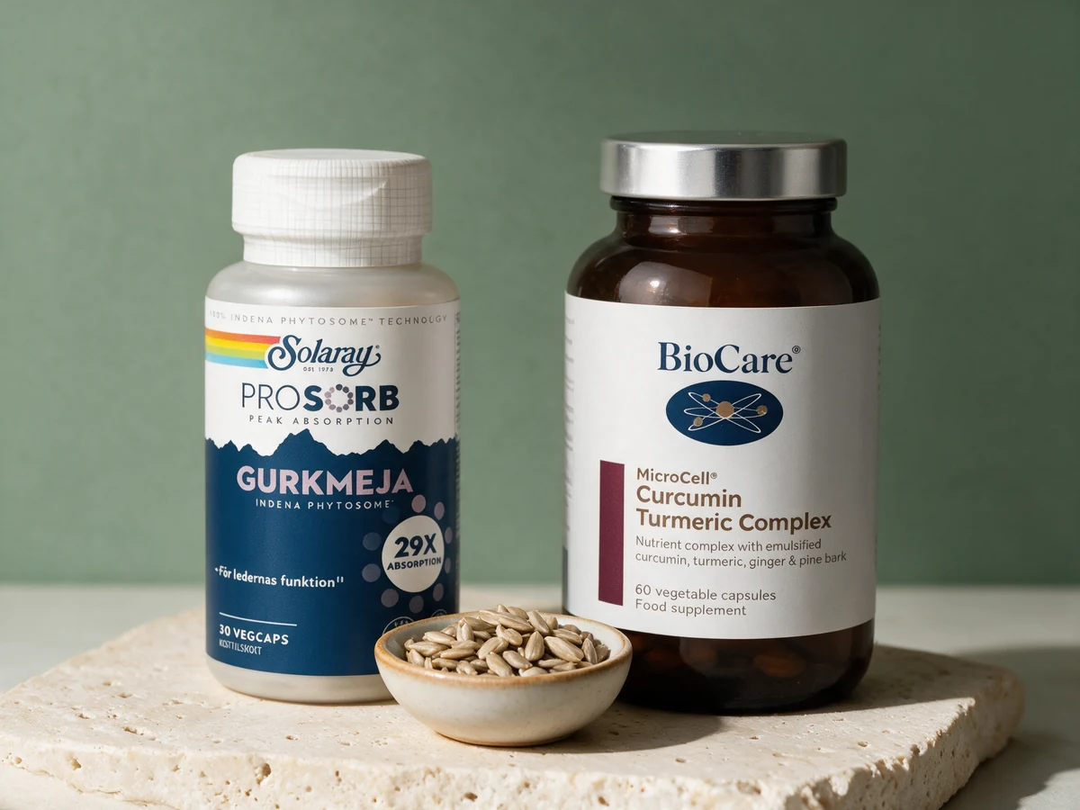 Solaray Prosorb Gurkmeja merket «30 Vegcaps» og BioCare Curcumin Turmeric Complex merket «60 vegetable capsules»