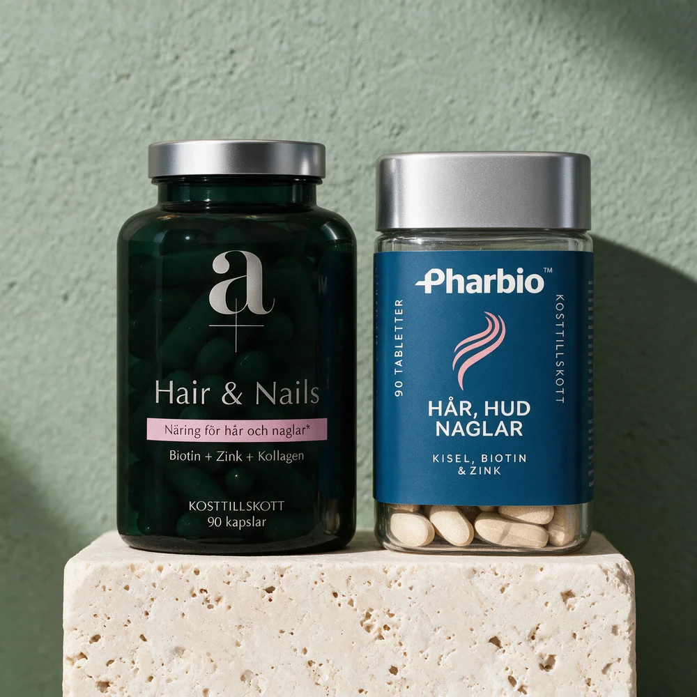 A+ Hår & Negler med kapsler og Pharbio Hår Hud Naglar med tabletter, to av hver om dagen