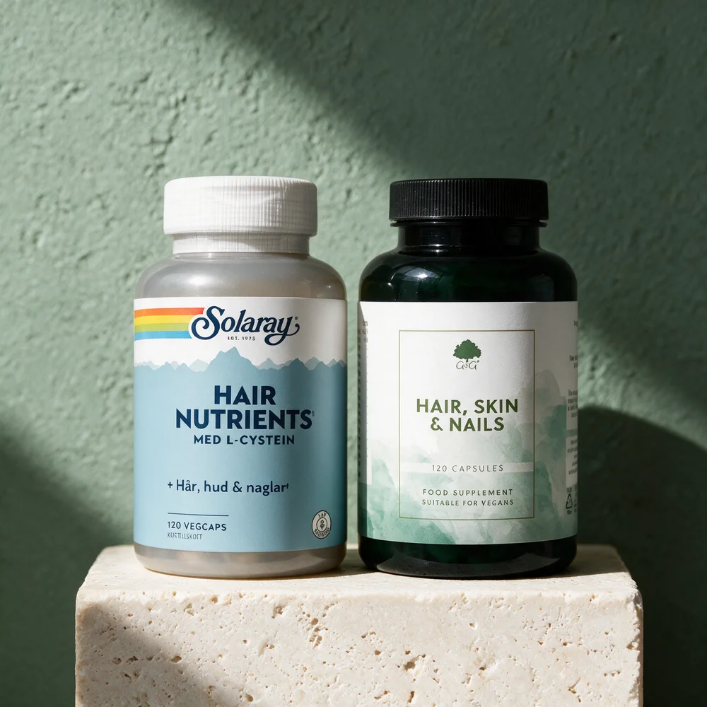 Solaray Hair Nutrients og G&G Hair, Skin & Nails, to kapsler med ulike tilsetninger
