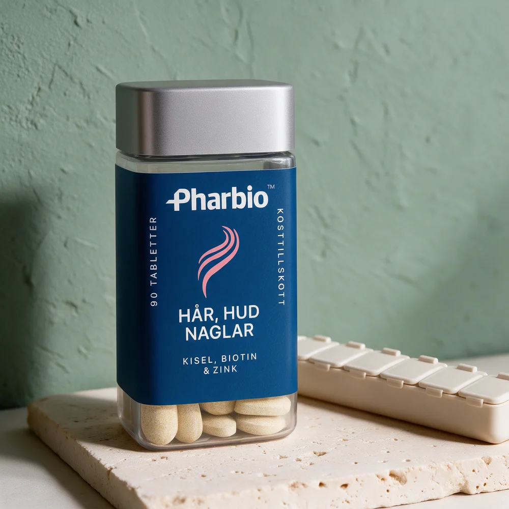Pharbio Hår Hud Naglar, klar boks med 90 lyse, mandelformede tabletter