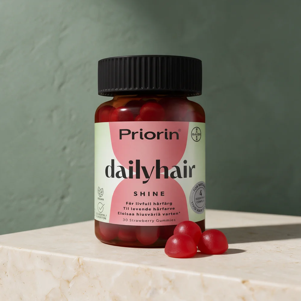 Priorin Daily Hair Shine Gummies, krukke med 30 røde jordbærgummies