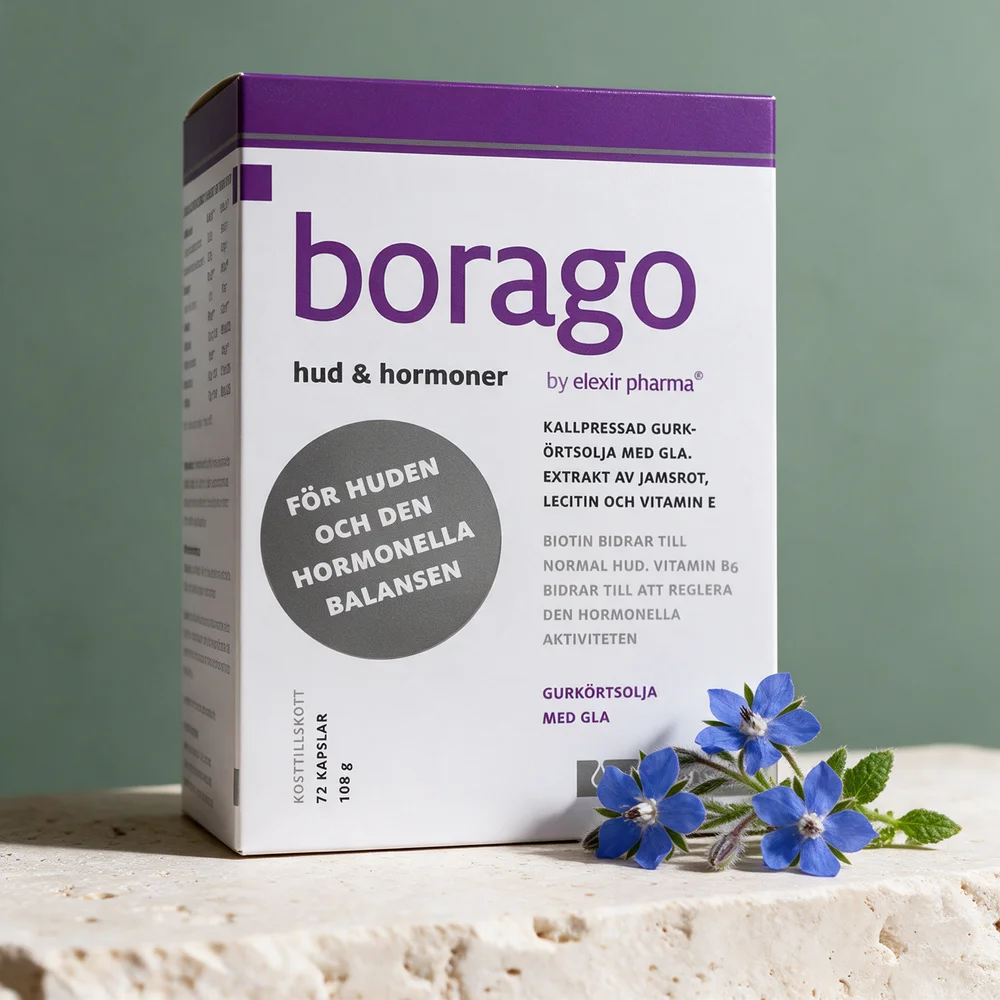 Elexir Pharma Borago Hud & Hormoner, eske med 72 myke kapsler